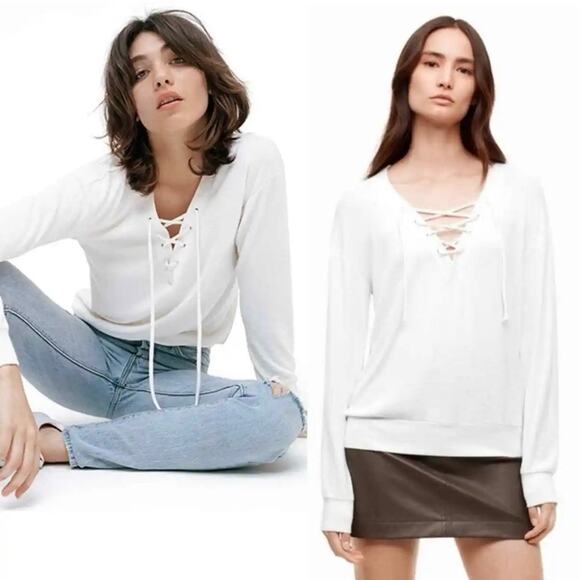 Wilfred Free Antonova Lace Up Knit Blouse Aritzia Lightweight Womens Size Small - Picture 12 of 12